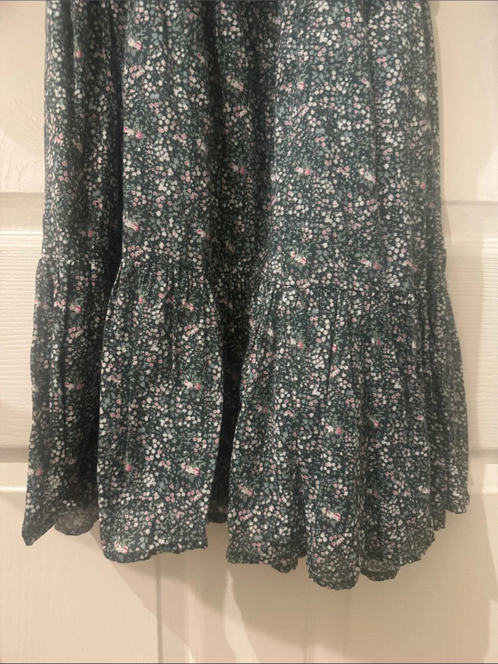 Trovata Birds of Paradis Dark Green Floral Tie-Waist Mini Dress Size Medium